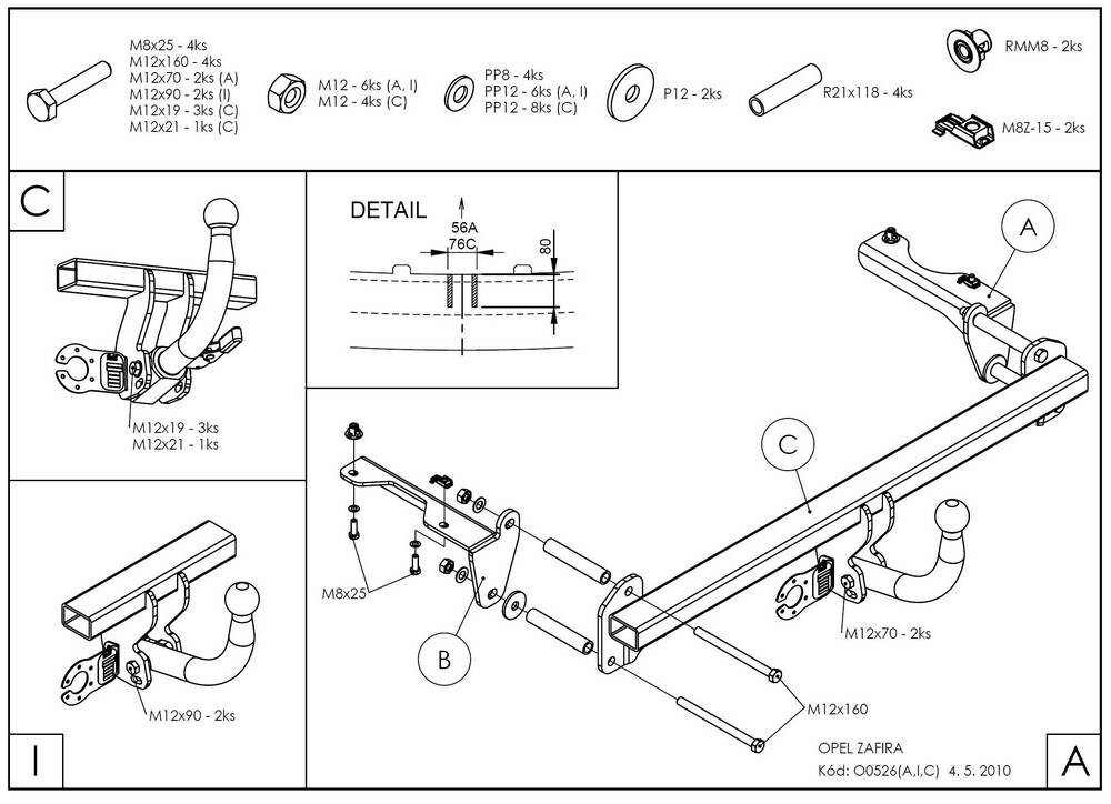 Оцинкованный фаркоп на Opel Zafira B 2005-2012 (без электрики), Galia O052C