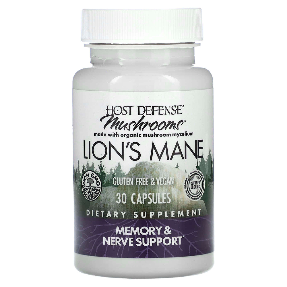 Host Defense, Mushrooms, ежовик гребенчатый, 30 капсул (0,5 г в 1 капсуле)