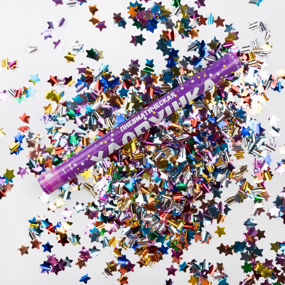 Пневмохлопушка (12/30 см), Звезды фольга, Ассорти, 1 шт.