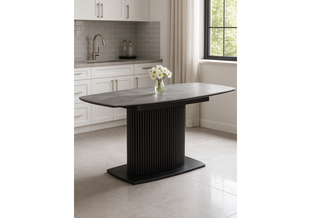 Керамический стол Woodville Фестер 160(205)х90 larka grey, черный