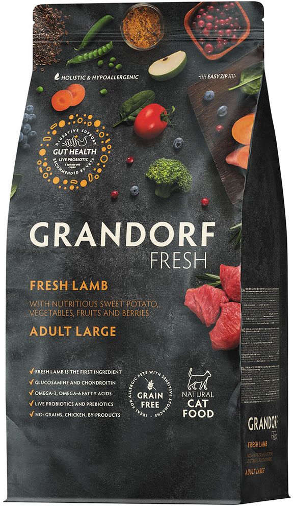 Grandorf Fresh 400гр Holistic Large Lamb&amp;Sweet Potato Сухой корм для кошек крупных пород, свежее мясо ягненка с бататом