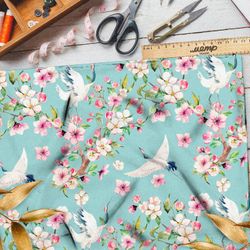 Ткань дюспо цветущая вишня и журавль