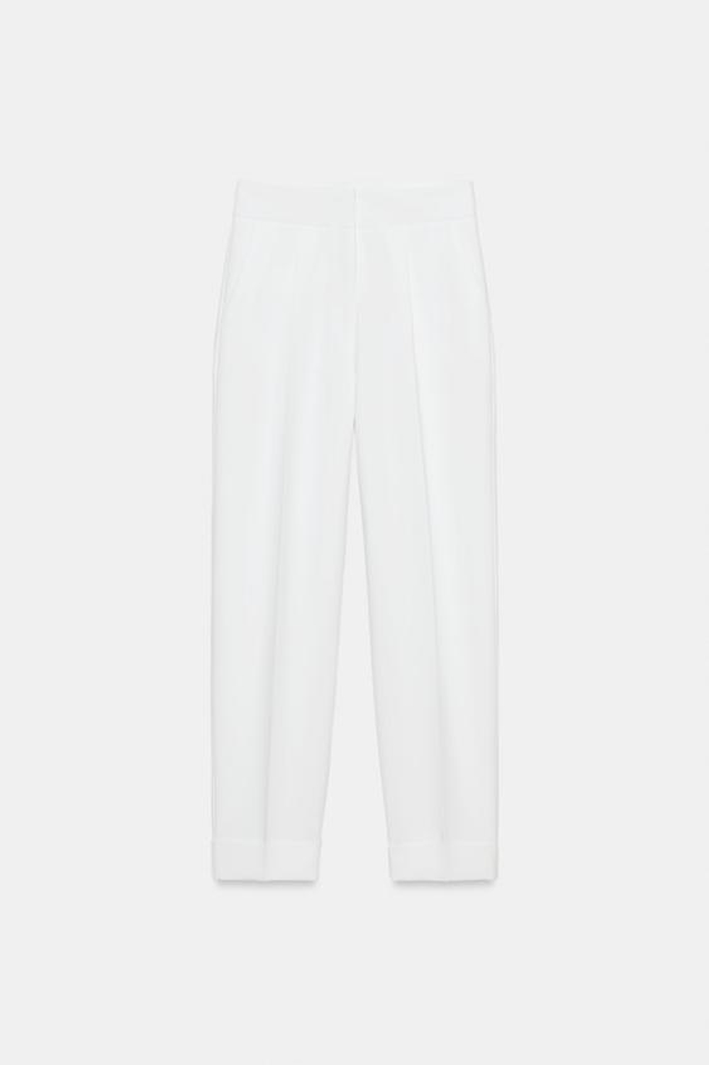 ZARA БРЮКИ С ЗАЩИПАМИ И ОТВОРОТАМИ СНИЗУ, БЕЛЫЙ