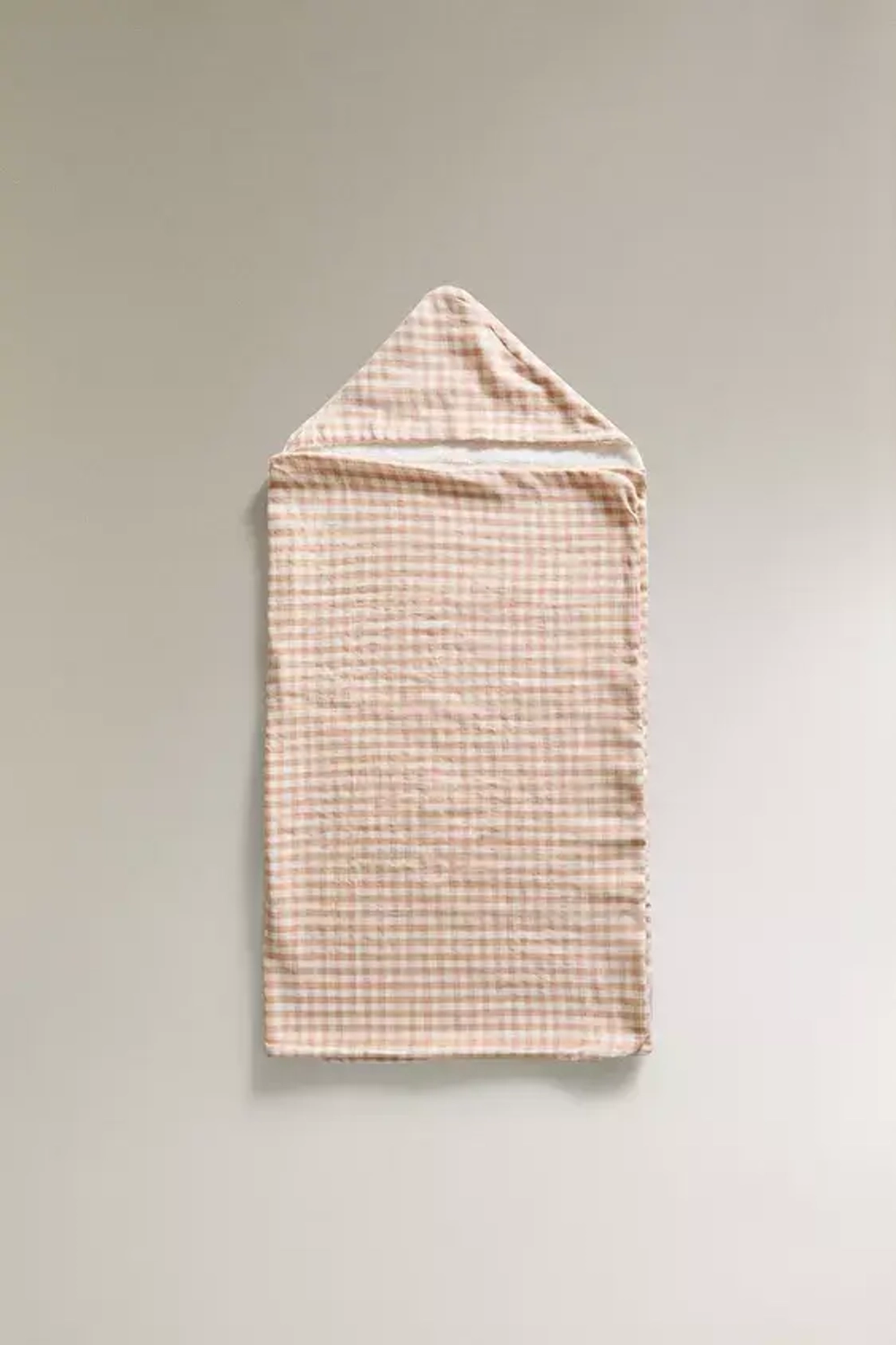 ZARA HOME ПОЛОТЕНЦЕ С КАПЮШОНОМ В КЛЕТКУ ДЛЯ ДЕТЕЙ, РОЗОВЫЙ