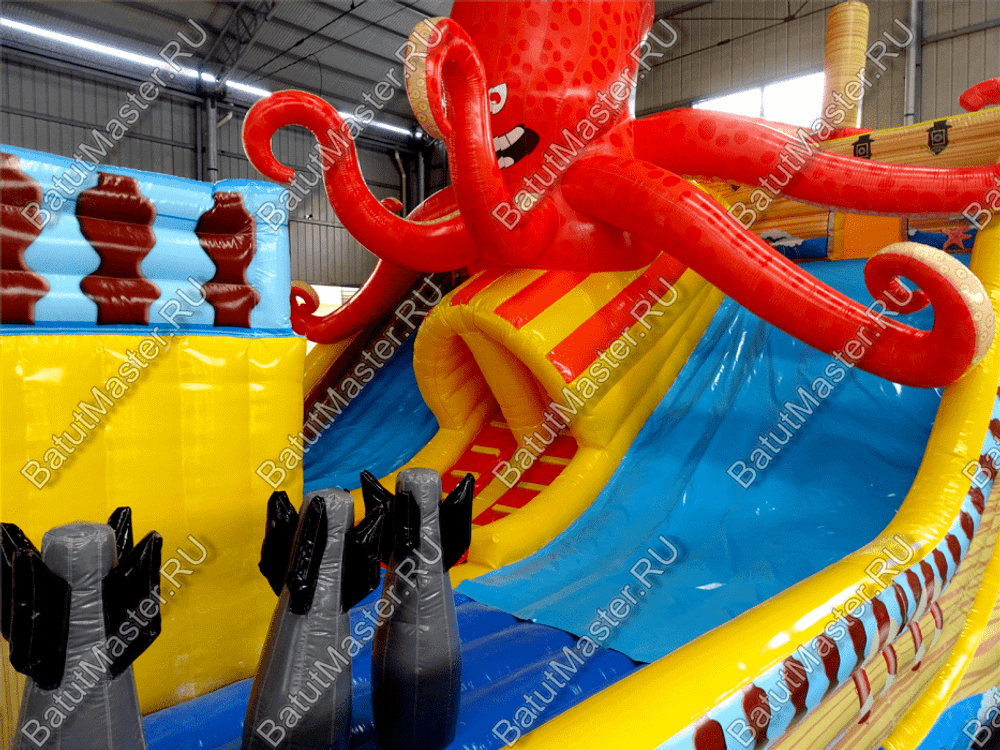 Коммерческий надувной батут "Корабль с осьминогом" 16*9*7 м