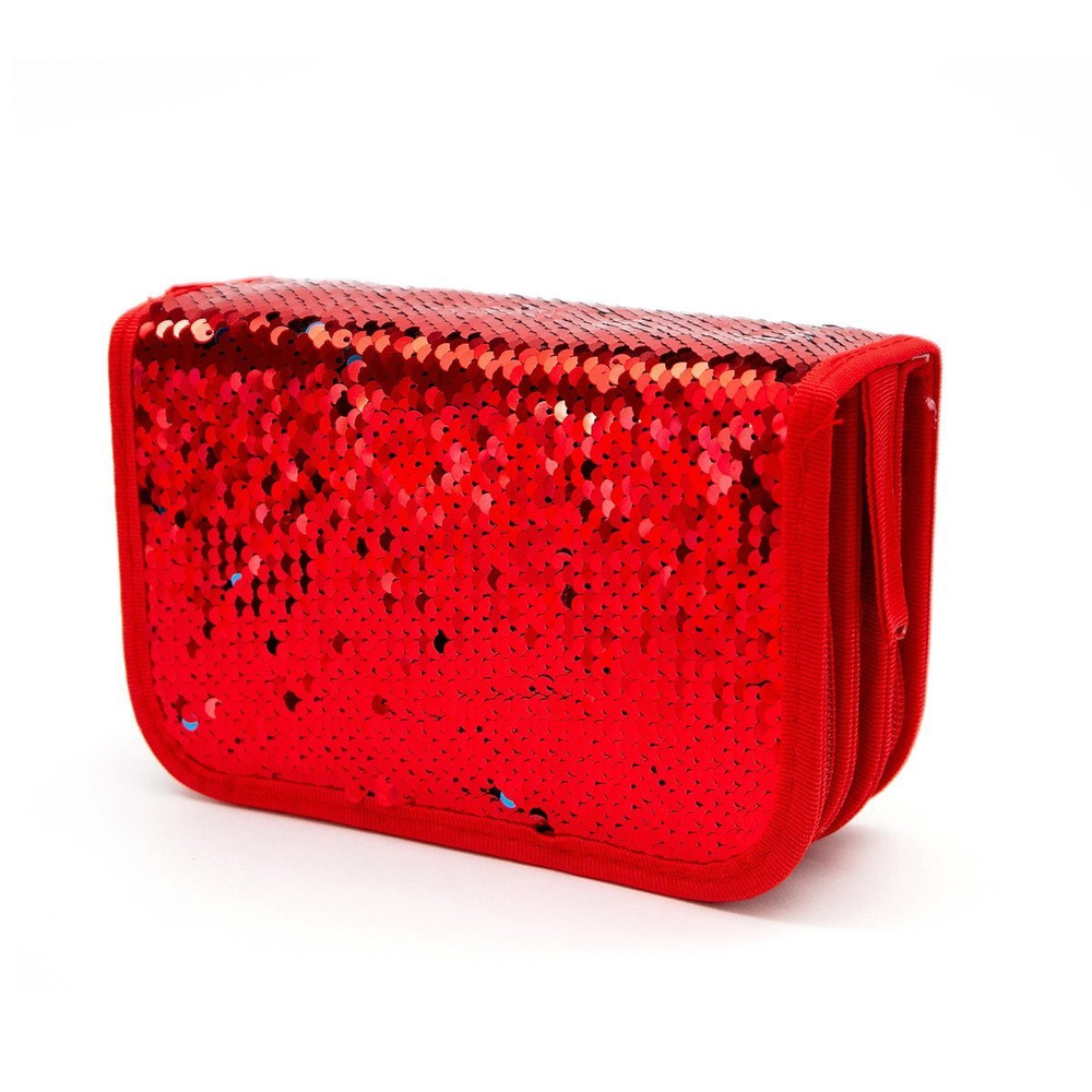 Пенал 3 отделения Alingar, пайетки, молния, 120 х 190 мм, "Хамелион", микс (пайетки серебро, розовые, фиолет,красные)