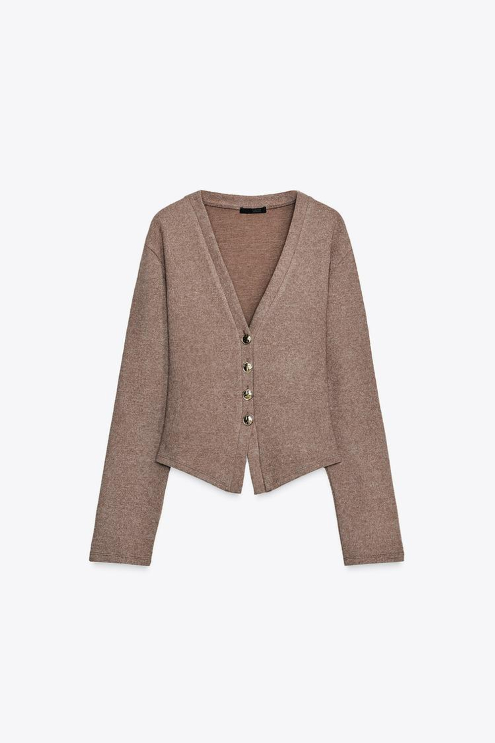 ZARA МЯГКИЙ КАРДИГАН НА ПУГОВИЦАХ, КОРИЧНЕВЫЙ МЕЛАНЖ