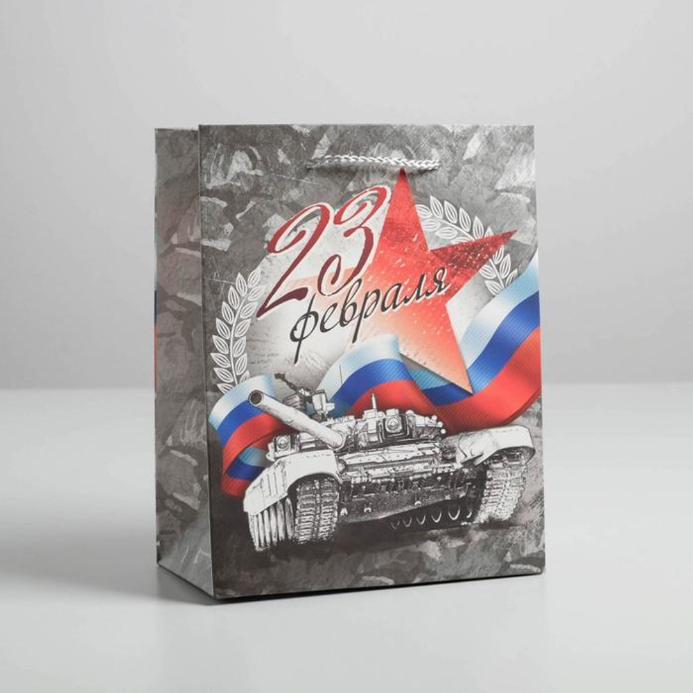 Пакет подарочный ламинированный вертикальный, упаковка, «С Праздником 23 февраля!», MS 18 х 23 х 10 см.