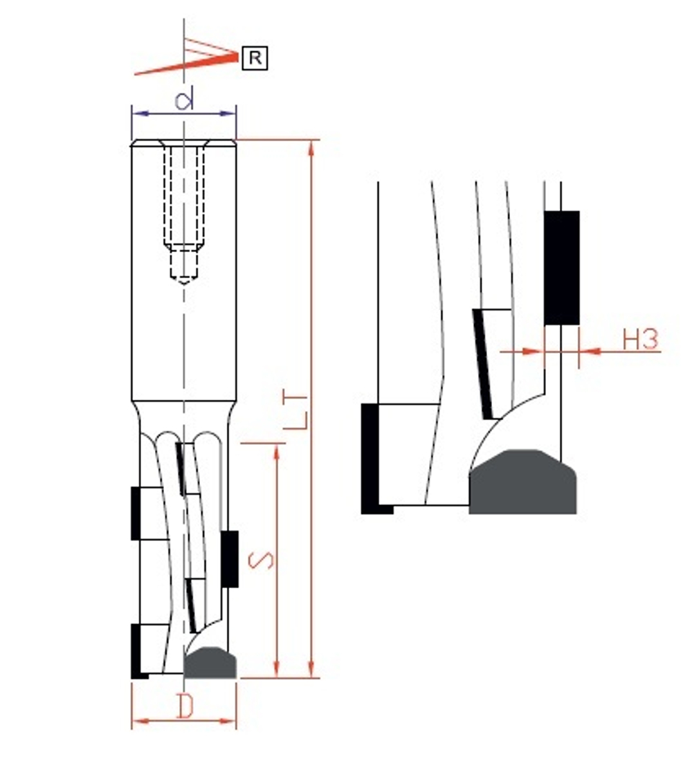 PCD фреза D.16x36 S.16х50 Z=4+1HM RH