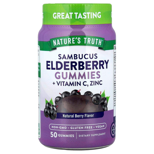 Nature's Truth, бузина с витамином C, цинк, натуральные ягоды, 50 жевательных мармеладок