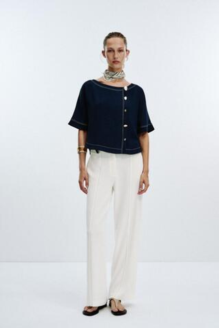 ZARA БЛУЗКА С ОТДЕЛОЧНЫМИ ШВАМИ, МОРСКОЙ СИНИЙ