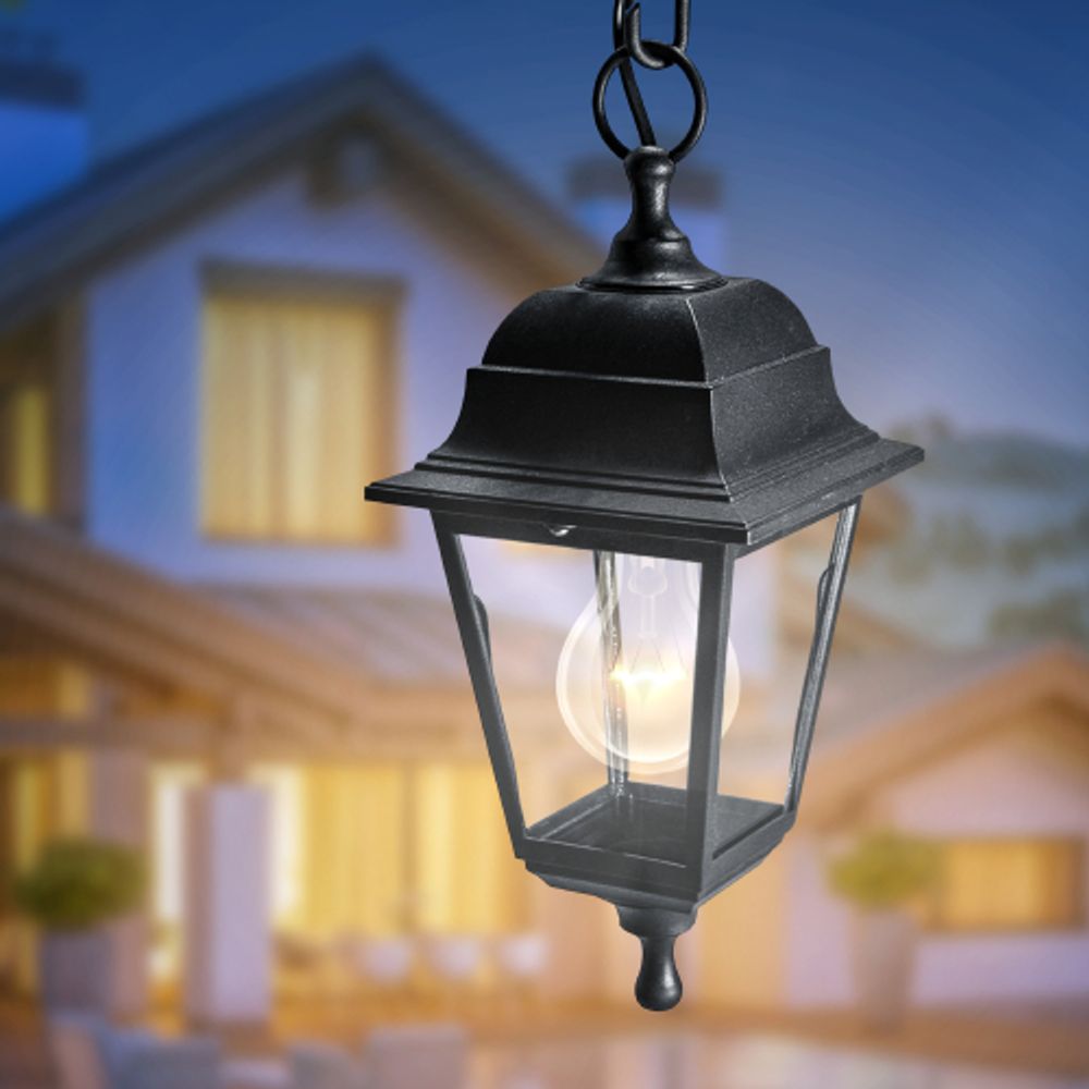 Садово-парковый светильник ЭРА НСУ 04-60-001 черный 4 гранный подвесной IP44 Е27 max60Вт | Садово-парковые светильники