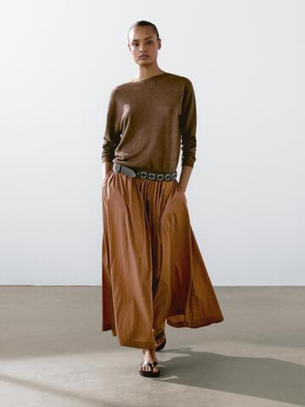 Massimo Dutti Свитер из 100% льна с вырезом лодочкой, шоколадный