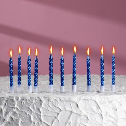 Свечи в торт "Спираль", 10 шт, средние, 7 см, металлик (СИНИЙ)