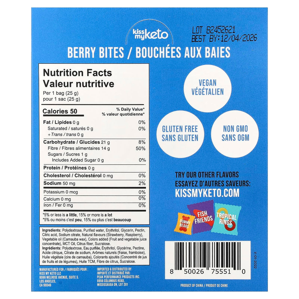 Kiss My Keto, жевательные конфеты, ягодный вкус, малина и клубника, 8 пакетиков по 25 г (0,88 унции)