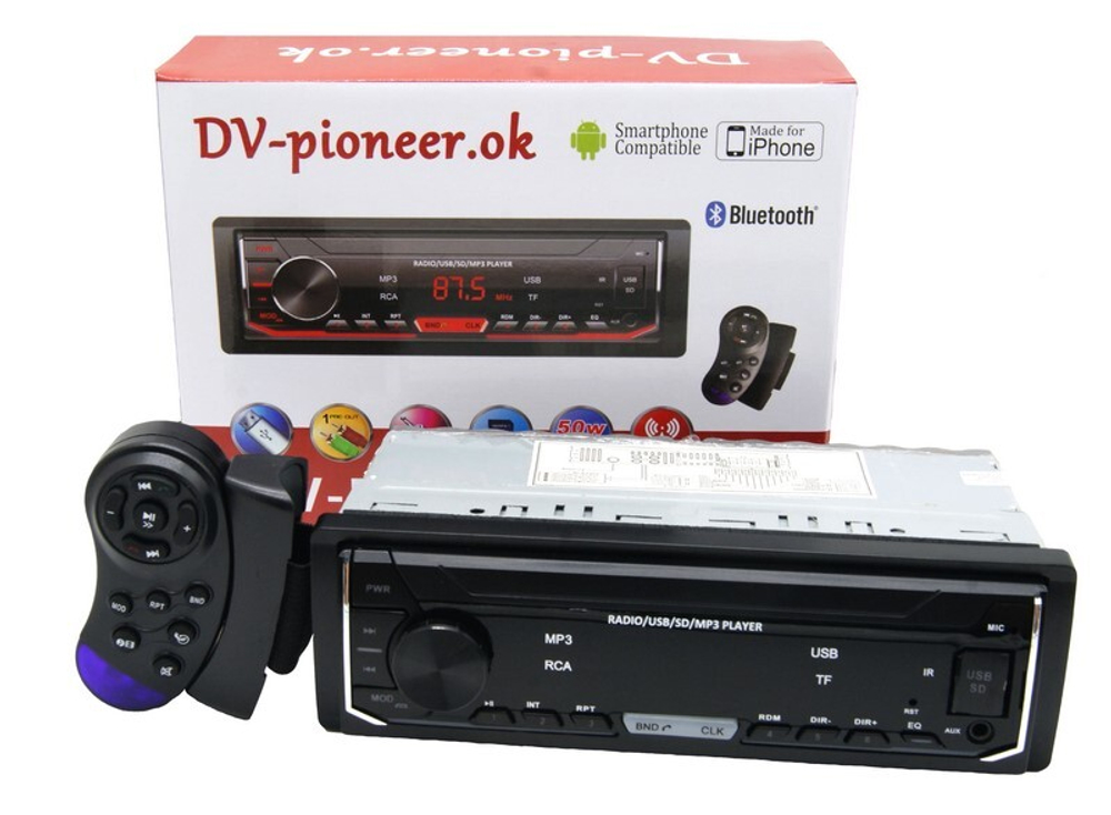 Автомагнитола DV-Pionir ok 506, Bluetooth цветная подсветка, usb, micro, aux, fm, пульт