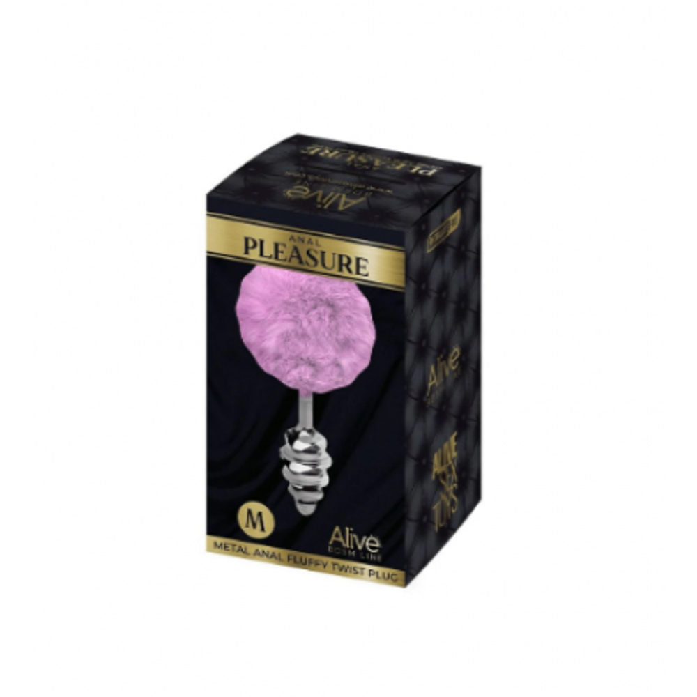 Анальный плаг Alive Fluffy Twist розовый M: 8х3,4 см