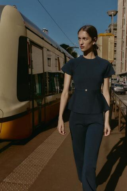 ZARA ПРЯМЫЕ ТРИКОТАЖНЫЕ БРЮКИ, МОРСКОЙ СИНИЙ