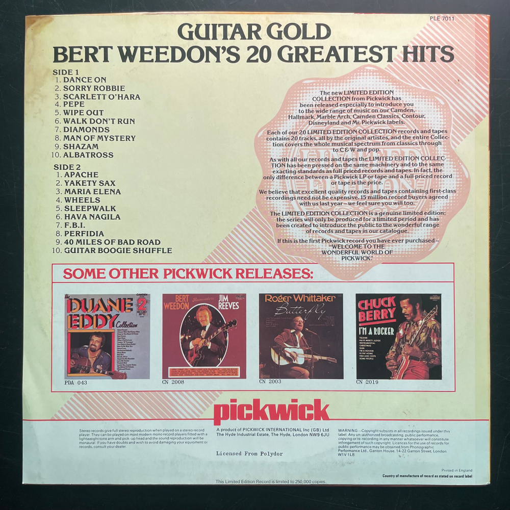 Bert Weedon ‎– Guitar Gold - Bert Weedon's 20 Greatest Hits (Англия 1976г.)