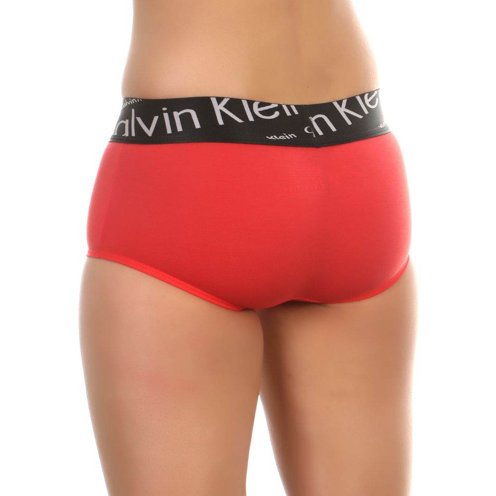 Женские трусы-шорты красные с черной резинкой Calvin Klein Women Red Black Italic Waistband