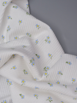 Ткань кашкорсе лайкра с хлопком, нежная, цвет теплый белый с принтом, ширина 145 см