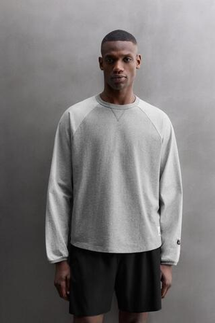 ZARA ФУТБОЛКА COLOR BLOCK С ДЛИННЫМИ РУКАВАМИ И ВЫШИВКОЙ, СЕРЫЙ МЕЛАНЖ