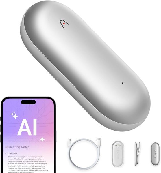 Цифровой диктофон Plaud NotePin с поддержкой ChatGPT, Серебристый | Lunar Silver