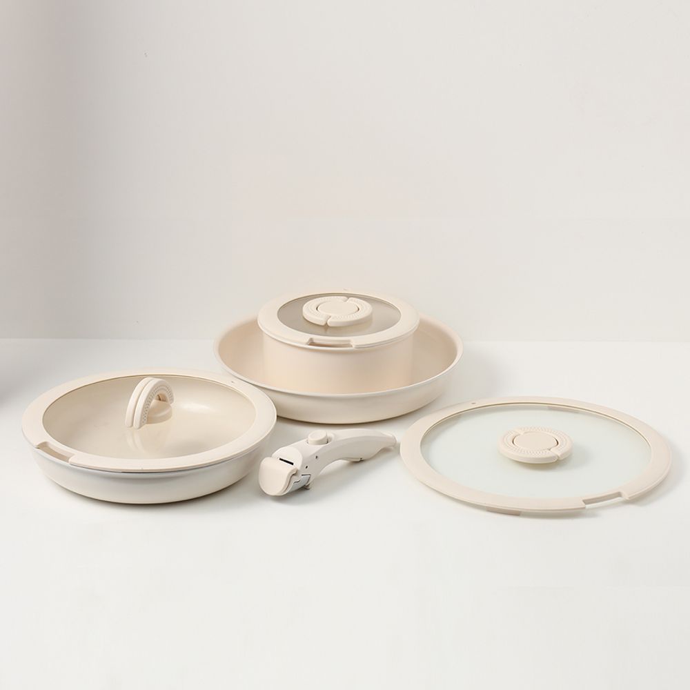 Набор посуды для приготовления со съемной ручкой Smart Ceramic, 7 предметов, цвета топленого молока