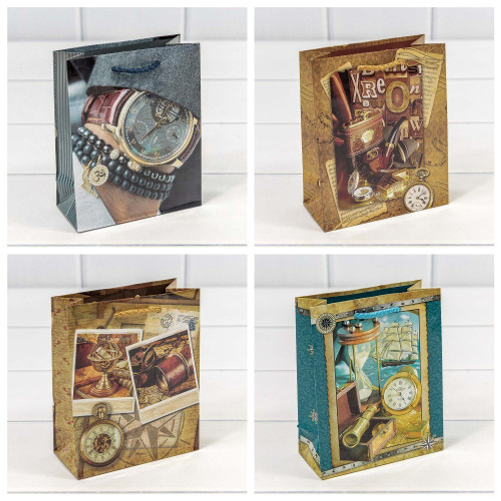 Пакет подарочный 12х15х5.5см "Мужской" глянцевый (Микс)