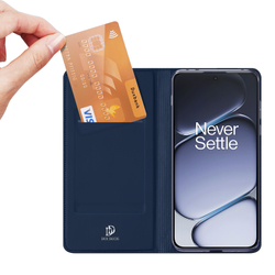 Чехол книжка из кожи синего цвета для OnePlus 15R, Ace 6 и 6T, серия Skin Pro Series от Dux Ducis