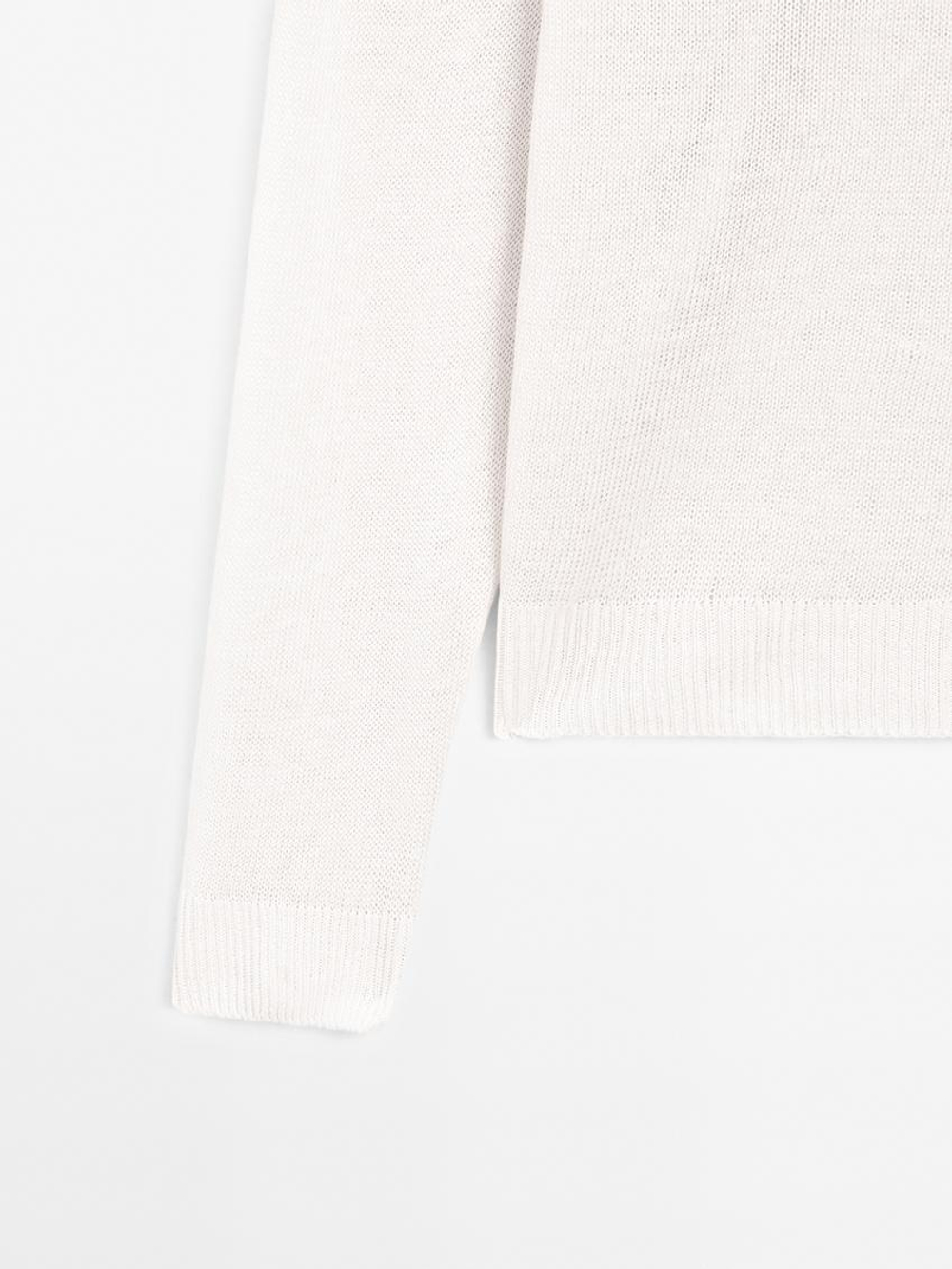 Massimo Dutti Свитер из 100% льна с V-образным вырезом, цвет слоновой кости