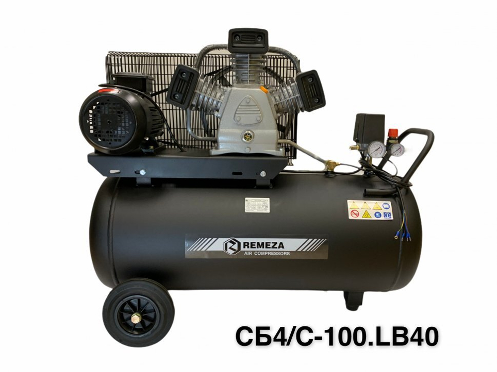 Компрессор поршневой 100.LB40 REMEZA (Белоруссия): 580 л/мин., 10 бар, ресивер 100 л., 3 кВт, 380В, габариты без упак. 1150x500x1000 мм, 100 кг.