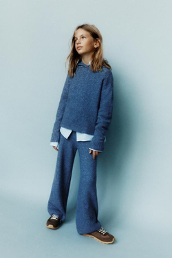 ZARA ОДНОТОННЫЙ СВИТЕР С КАПЮШОНОМ, ГЛУБОКИЙ СИНИЙ