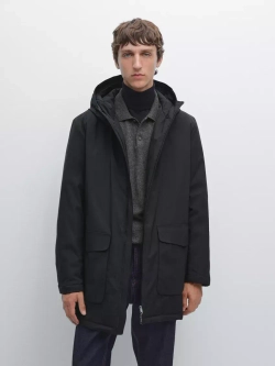 Massimo Dutti Непромокаемая парка из смесового пуха, темно-синий