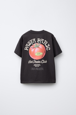 ZARA ФУТБОЛКА С ПРИНТОМ «ТОМАТЫ», ЧЕРНЫЙ