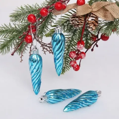 Ёлочные игрушки «Сосулька спиралька» 8,5см (набор 4шт), голубой
