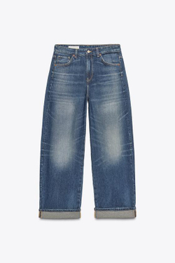 ZARA ДЖИНСЫ BAGGY FOLDED TRF СО СРЕДНЕЙ ПОСАДКОЙ, МОРСКОЙ СИНИЙ