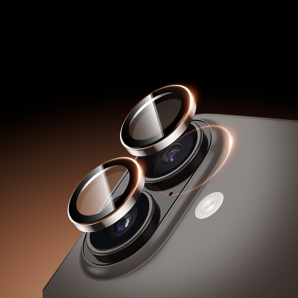 Защитное стекло на объективы камеры для iPhone 17, серия HAWK Series от Dux Ducis, рамки из алюминия серебристого цвета