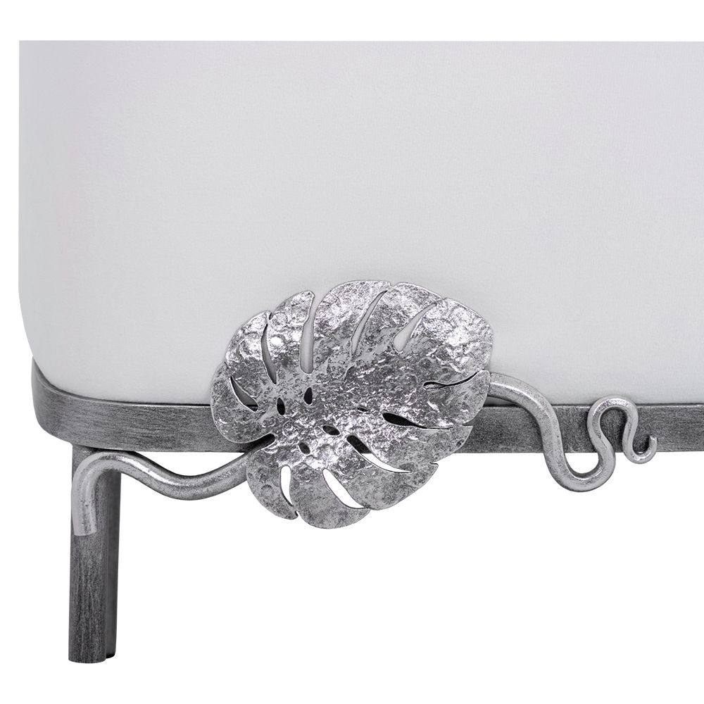 Банкетка Monstera Deliciosa (Монстера) Белая Античное серебро