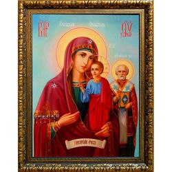 Оковецкая (Ржевская) икона Божьей Матери на льняном холсте.