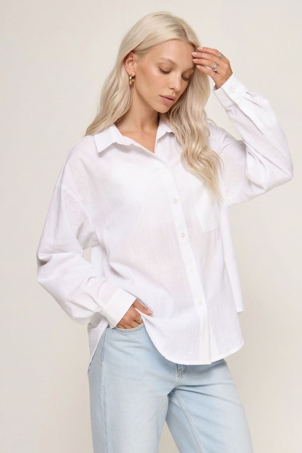 Рубашка с карманом из хлопка baby cotton белого цвета