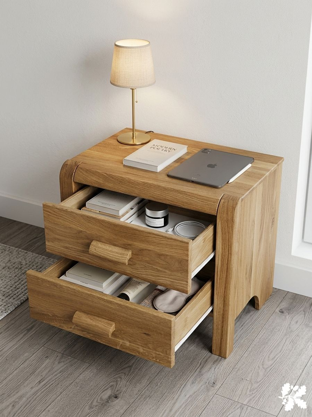Тумба прикроватная, 55х39х47, Мадейра, напольная, с ящиками, массив дуба, Dipriz