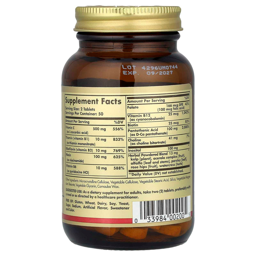 Solgar, комплекс витаминов группы B с витамином C, формула для снятия стресса, 100 таблеток