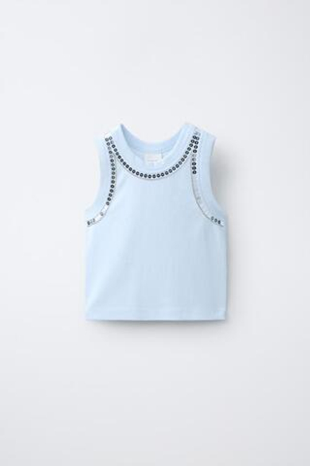ZARA ТОП С ПАЙЕТКАМИ, НЕБЕСНО-ГОЛУБОЙ