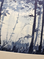 Картина авторская акварельная в паспарту 30х40 см на стену для интерьера "Лес цвета ИНДИГО"