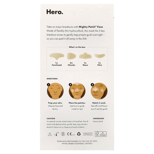 Hero Cosmetics, Mighty Patch®, патчи для лица, жирной и комбинированной кожи, 5 гидроколлоидных патчей