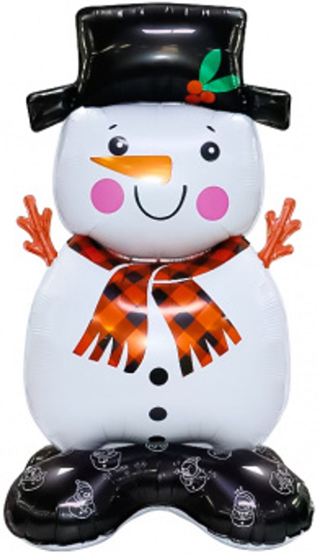 К Шар-фигура, фольга, ПОД ВОЗДУХ НГ "Снеговик в цилиндре", на подставке (Falali), 62"/157 см