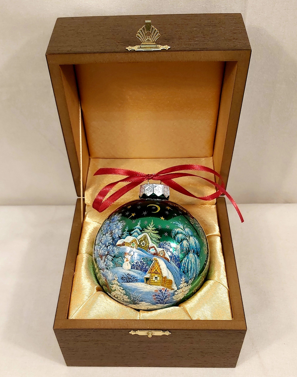 Коллекционный елочный шар с росписью Палех "Ангел" в футляре