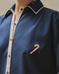 ZARA HOME ПИЖАМА С РОЖДЕСТВЕНСКОЙ ВЫШИВКОЙ, СИНИЙ