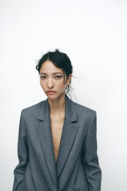 ZARA БЛЕЙЗЕР ПРЯМОГО КРОЯ С ПОДПЛЕЧНИКАМИ, СИНИЙ/ИНДИГО